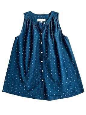 LOFT Clip Dot / Swiss Dot Sleeveless Button-Up Top/Blouse, Blue & White